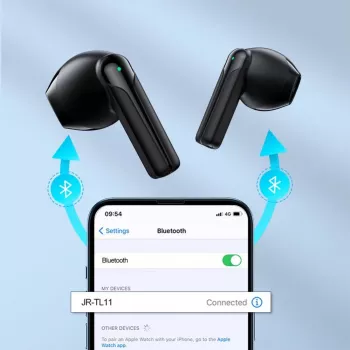 JOYROOM JR-TL11 belaidės ausinės su ENC, IPX4, Bluetooth 5.3, liečiamu valdymu, juodos