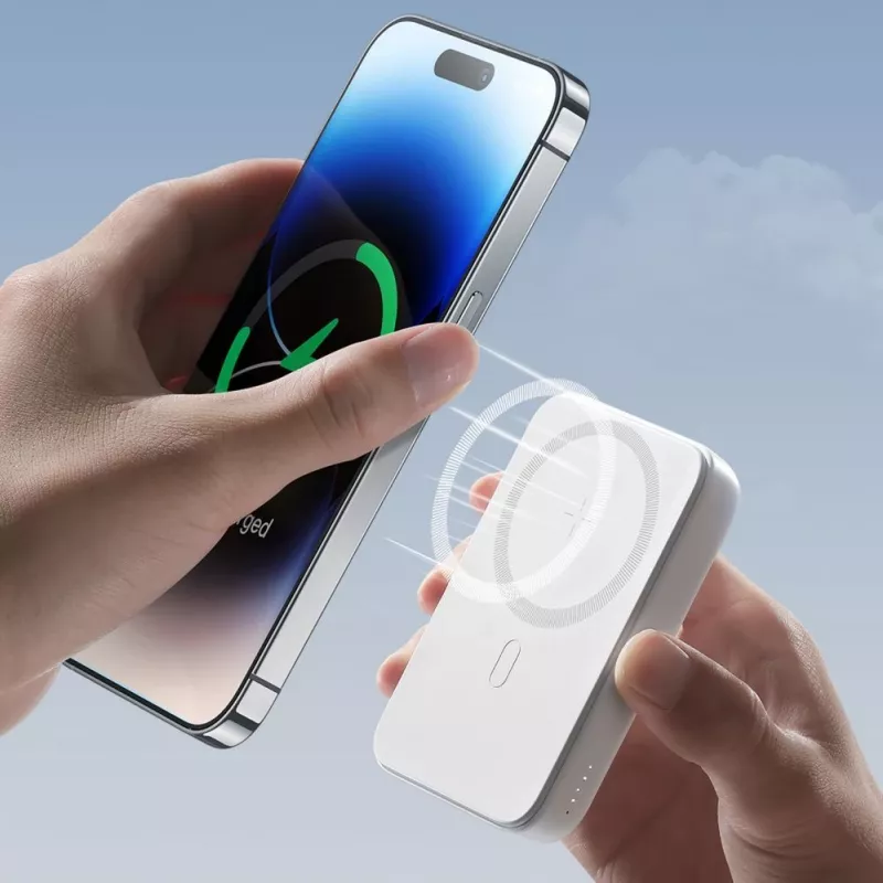 Joyroom JR-W020 20W Mini Magnetinis belaidis Powerbank 10000mAh Baltas su USB į Type-C 0.25m laidu