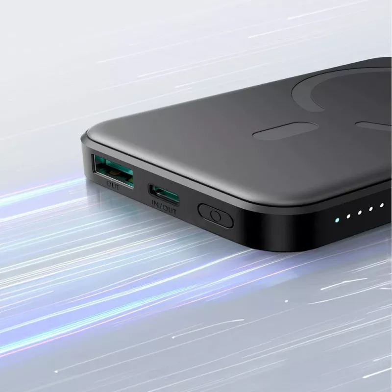 JOYROOM JR-W020 Mini Power Bank 5000mAh 20W USB-A USB-C Wireless Charging - Juoda + USB-C laidas