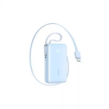 Joyroom Power Bank su skaitmeniniu ekranu, 10000 mAh, 35W PD, įmontuojamais ištraukiamais 2x Type-C laidais (0,7 m), mėlyna (JR-PR2L)