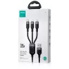 JOYROOM S-1T3018A18 3-in-1 krovimo laidas USB-A į USB-C/Micro-USB/Lightning, 30cm pintas nailonas, 3.5A, juodas