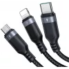 JOYROOM S-1T3018A18 3-in-1 krovimo laidas USB-A į USB-C/Micro-USB/Lightning, 30cm pintas nailonas, 3.5A, juodas