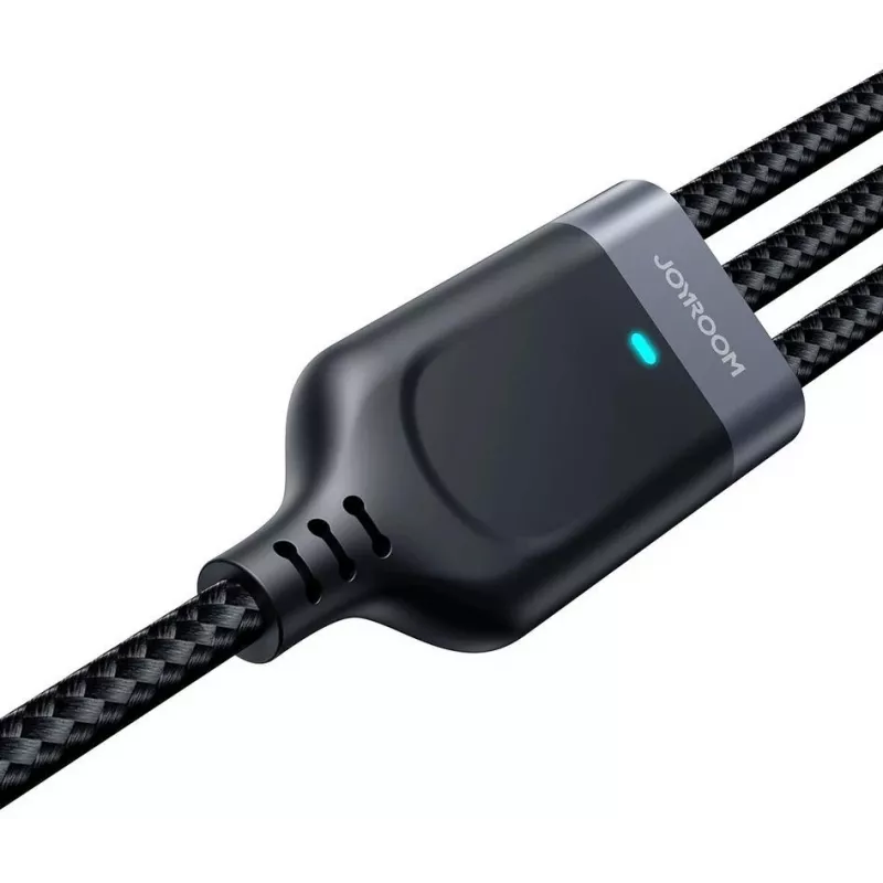 JOYROOM S-1T3018A18 3-in-1 krovimo laidas USB-A į USB-C/Micro-USB/Lightning, 30cm pintas nailonas, 3.5A, juodas