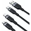JOYROOM S-1T3018A18 3-in-1 krovimo laidas USB-A į USB-C/Micro-USB/Lightning, 30cm pintas nailonas, 3.5A, juodas