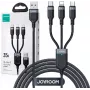 JOYROOM S-1T3018A18 3-in-1 krovimo laidas USB-A į USB-C/Micro-USB/Lightning, 30cm pintas nailonas, 3.5A, juodas