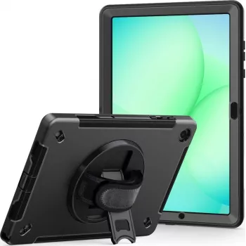 JT Berlin Rugged Kickstand & Handstrap dėklas, skirtas Samsung Galaxy Tab A11+ 2025, juodas, didmeninė pakuotė 30023