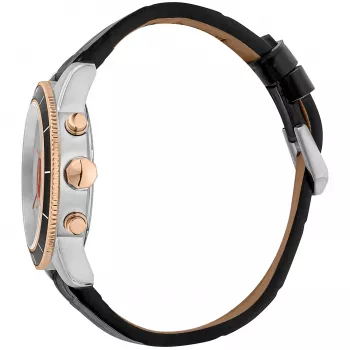 JUST CAVALLI MAN JC1G215L0035 42mm Quartz Analog Watch Black Dial Black Leather Strap