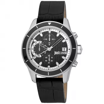 JUST CAVALLI MAN Watch JC1G215L0015 42mm Black Dial Leather Strap