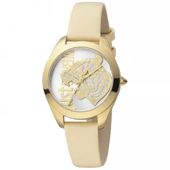 JUST CAVALLI Moteriškas Laikrodis JC1L210L0015 32mm Sidabrinis Ciferblatas Ruda Odinė Apyrankė