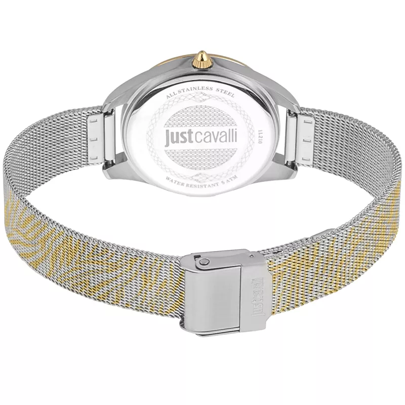 JUST CAVALLI Moteriškas Laikrodis JC1L210M0065 32mm Sidabrinis Nerūdijančio Plieno Milano Tinklelio Apyrankė