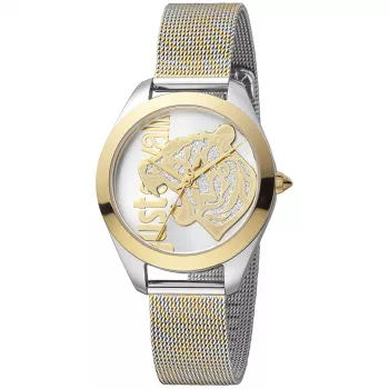 JUST CAVALLI Moteriškas Laikrodis JC1L210M0065 32mm Sidabrinis Nerūdijančio Plieno Milano Tinklelio Apyrankė
