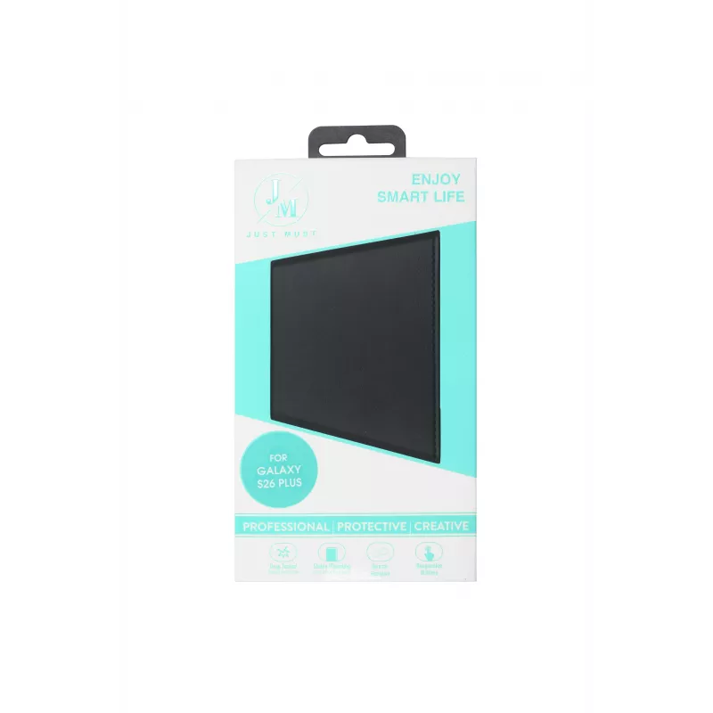 JUST MUST JM STAND FLIP CASE, skirtas „Galaxy S26 Plus“, juodos spalvos