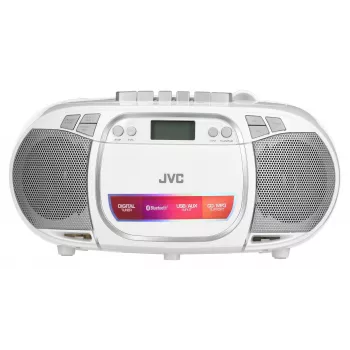 JVC RC-E451W nešiojamas CD grotuvas su FM/AM radiju, AUX įvestimi ir bosu, baltas