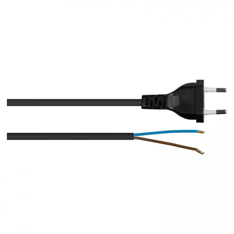 Kabelmeister Euro maitinimo laidas su atviru galu, H03VVH2-F, 2 x 0.75 mm², 3 m, juodos spalvos