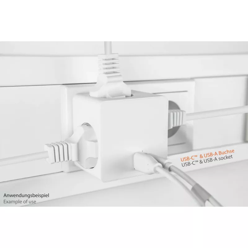 KABELMEISTER Power Strip Cube su 3x Schutzkontakt lizdais, USB-C 20W PD 3.0 ir USB-A 18W, 1.5m, baltas