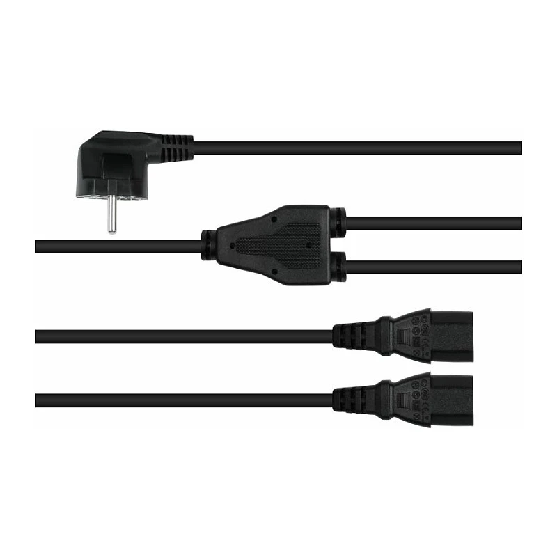 Kabelmeister Schuko kištukas (90° kampu) į 2x IEC C13 Y tipo maitinimo šakotuvas, 2m, juodas