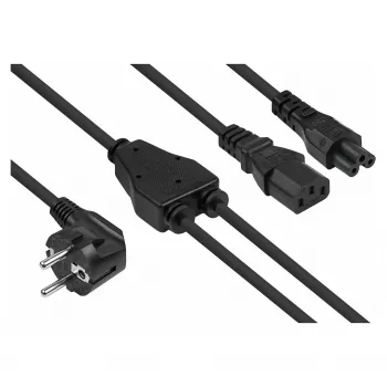Kabelmeister Schuko Power Splitter Cable, 90° kampu lenktas kištukas į C13 + C5, juodas, 2m