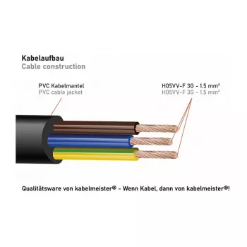 Kabelmeister SK0103-S002 3 krypčių Schuko rozetės šakotuvas su 90° kampu išlenktu kištuku, 0,2 m laidas, juodos spalvos