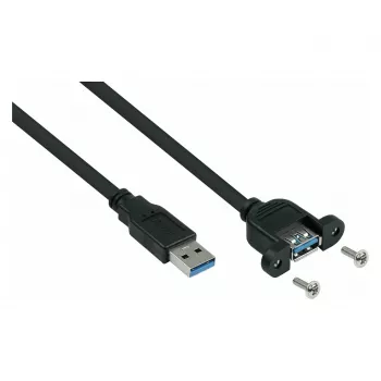 Kabelmeister USB 3.0 prailginimo laidas, montuojamas į skydą, Type-A kištukas į Type-A lizdą, 0,3 m, juodos spalvos, UL sertifikuotas