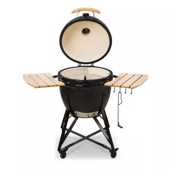 Kamado Bono Grande keraminė kepsninė 23″ su vežimėliu, juoda