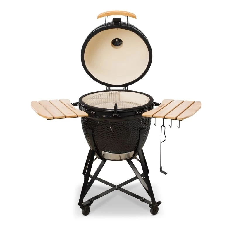 Kamado Bono Grande keraminė kepsninė 23″ su vežimėliu, juoda
