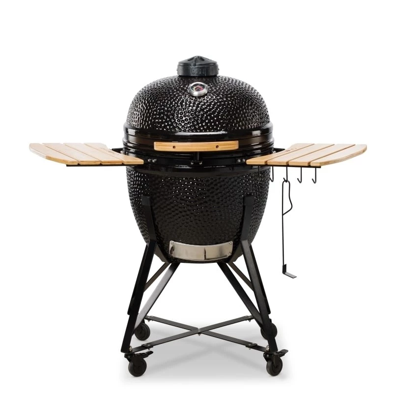 Kamado Bono Grande keraminė kepsninė 23″ su vežimėliu, juoda