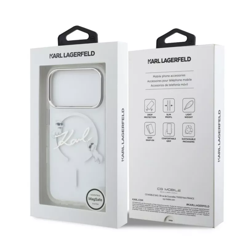 Karl Lagerfeld Apple iPhone 18 Pro Max HC MagSafe IML skaidrus dėklas su Karl Script logotipu