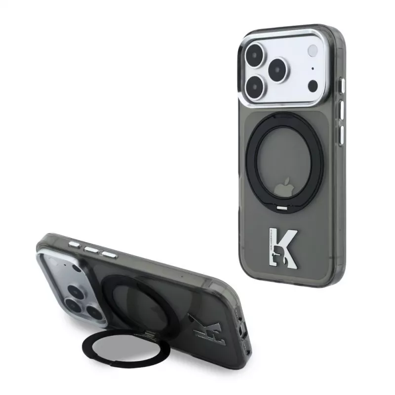 Karl Lagerfeld iPhone 18 Pro / 17 Pro MagSafe IML Ring Stand 360 Kameo Metal dėklas - juodas