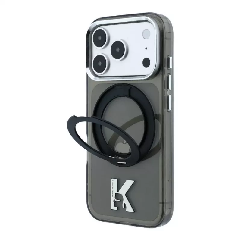 Karl Lagerfeld iPhone 18 Pro / 17 Pro MagSafe IML Ring Stand 360 Kameo Metal dėklas - juodas