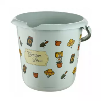 keeeper Deco kibiras 10L Ilvie Garden, apvalus, Ø30 x 28 cm, švelniai žalias su raštu, plastikinis, metalinė pakabinama rankena