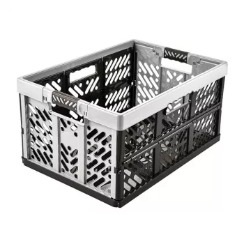 keeeper Profi Folding Box ben, 45 L, Light Silver – sulankstoma dėžė, 50 kg apkrova, sukraunama, taupi erdvę, su minkštomis rankenomis, PP/TPE, 54 x 37 x 28 cm