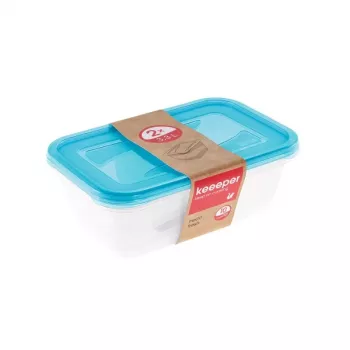 keeeper Fredo Fresh 2 vnt. stačiakampiai maisto produktų indai 3,3 l, permatomi/šviesiai mėlyni