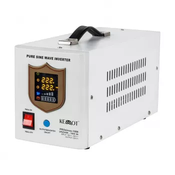 KEMOT PROsinus-1000 avarinis maitinimo blokas – gryno sinusoidės keitiklis su 12V įkrovimo funkcija, 230V, 1000VA/700W