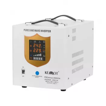 KEMOT PROsinus-2000/24 Nepertraukiamo maitinimo šaltinis su gryno sinuso keitikliu ir įkrovikliu 24V 230V 2000VA/1400W