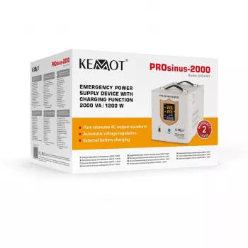 KEMOT PROsinus-2000 avarinis maitinimo blokas – gryno sinusoidės keitiklis su 12V įkrovimo funkcija, 230V, 2000VA/1200W
