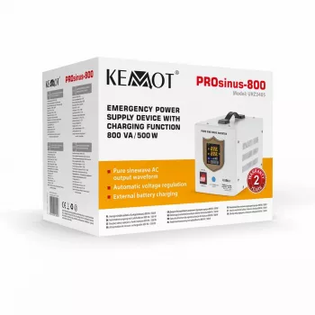 KEMOT PROsinus-800 Avarinio maitinimo blokas – gryno sinusoidės keitiklis su 12V įkrovimo funkcija, 230V, 800VA/500W