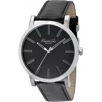 KENNETH COLE Vyriškas Laikrodis IKC1997 Analoginis Kvarcinis Nerūdijančio Plieno, 44mm, Juodas Ciferblatas, Sidabrinė Apyrankė