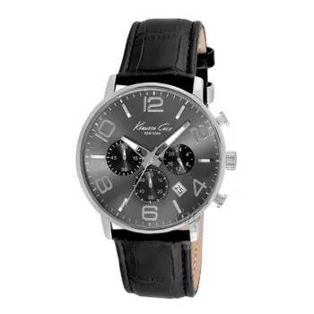 KENNETH COLE Vyriškas Laikrodis IKC8007 42mm Juodas Ciferblatas Odinis Dirželis