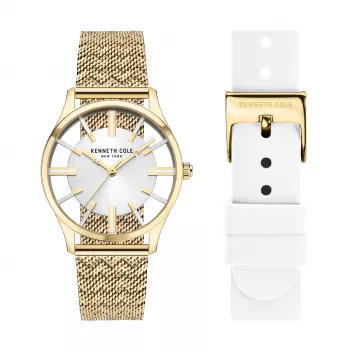 KENNETH COLE Moteriškas Kvarco Analoginis Laikrodis KCWLG2124003 34.5mm Nerūdijančio Plieno Korpusas Baltas Ciferblatas Juodas Odinis Dirželis