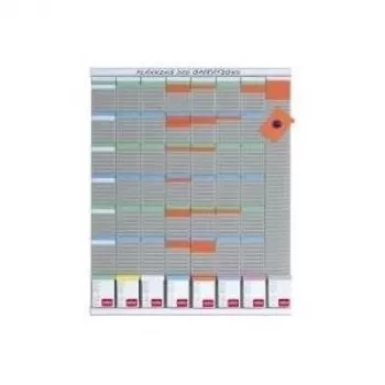Kensington Nobo T-Card Planning savaitinis planuotojas, 8 stulpeliai, 54 vietos, metalinė lenta, pilka, tvirtinama prie sienos, komplekte 100 T-kortelių ir 10 pavadinimų juostelių 2910800