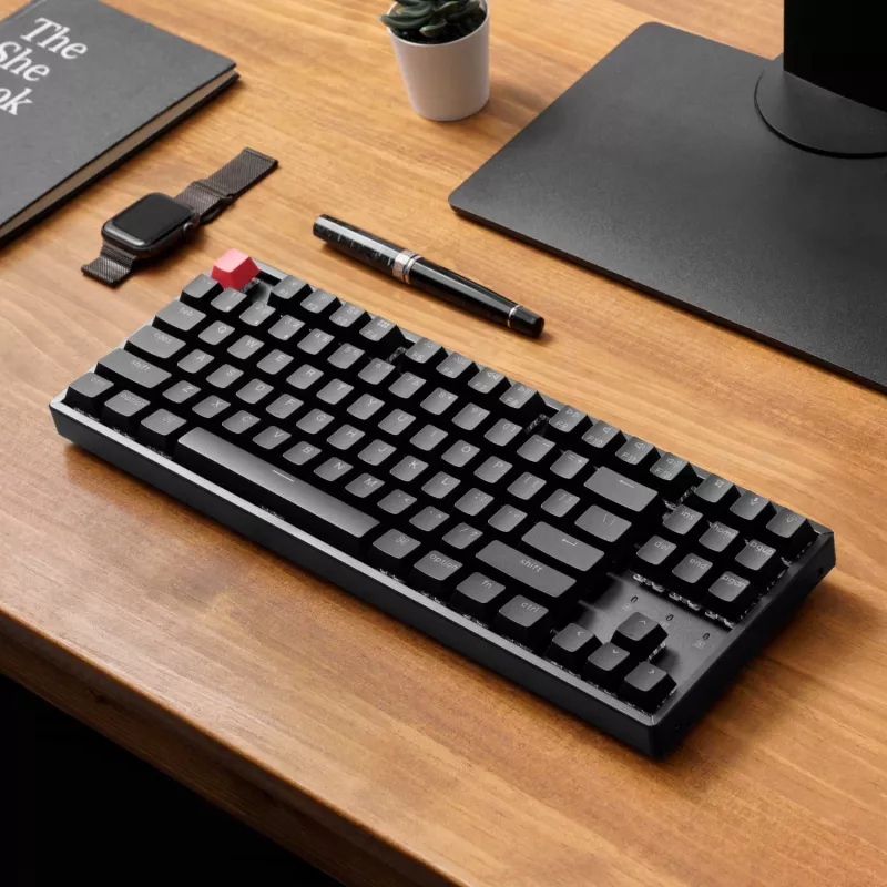 Keychron K8 QMK V2 80% TKL belaidė mechaninė klaviatūra su raudonais jungikliais - juoda