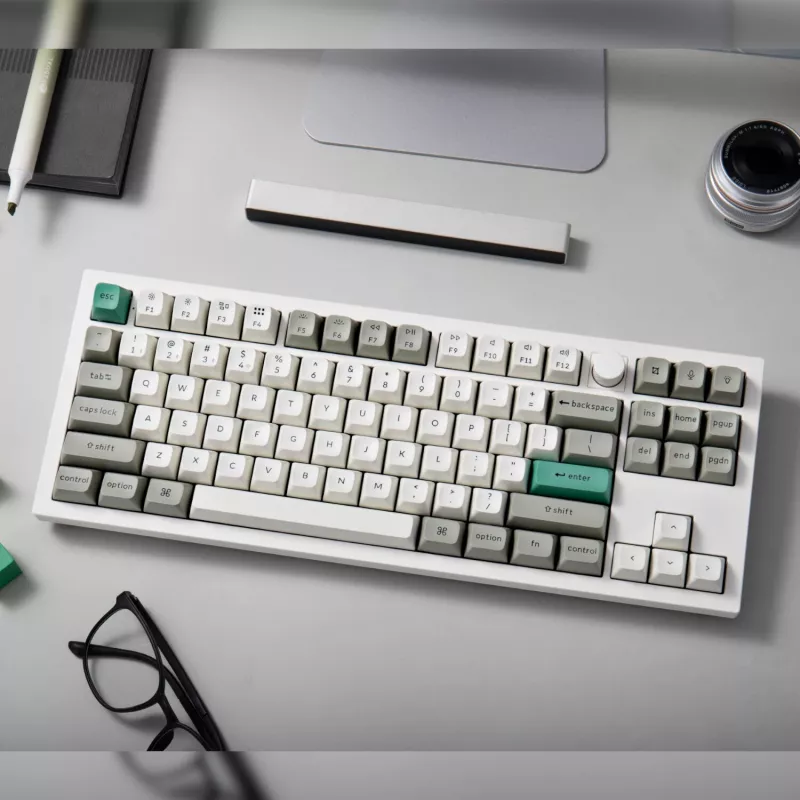 Keychron Q3 Max 80% pilnai surinkta klaviatūra su reguliavimo rankenėle, Red Switch, Hot-Swap Gateron Jupiter RGB belaidė klaviatūra - Shell White