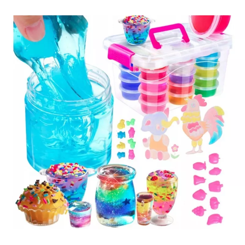 Kiddyz DIY Slime Factory: Didelis rinkinys su blizgučiais ir figūrėlėmis gleivėms gaminti