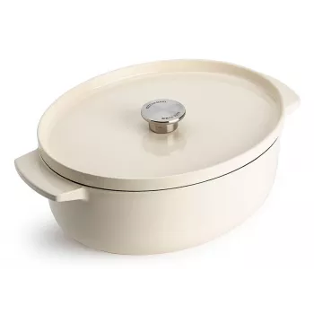 KitchenAid ketaus troškintuvas su dangčiu 30 cm, ovalus, Almond Cream