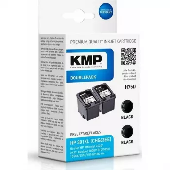 KMP DOUBLEPACK H75D - 2 vnt. - 8 ml - XL - Juoda - Suderinama rašalo kasetė (HP 301XL, HP CH563EE alternatyva)