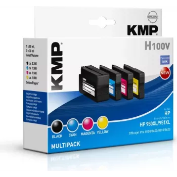 KMP H100V didelio našumo rašalo kasečių rinkinys – juoda, žydra, purpurinė, geltona – suderinamas su HP Officejet Pro 251dw, 276dw, 8100, 8600, 8610, 8615, 8620, 8625, 8630 – 4 vienetai