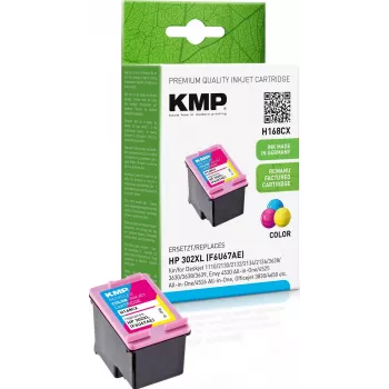 KMP H168CX Suderinama rašalo kasetė Tri-Color (Cyan, Magenta, Yellow) 12 ml - Pakeičia HP 302XL F6U67AE