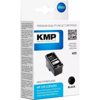 KMP H25 didelės talpos juodo rašalo kasetė (21 ml) suderinama su HP 339 (C8767EE), skirta HP Deskjet 5740, 6540, Officejet 72XX, 73XX, 74XX, Photosmart 25XX, 26XX, 27XX, 8050, 8450