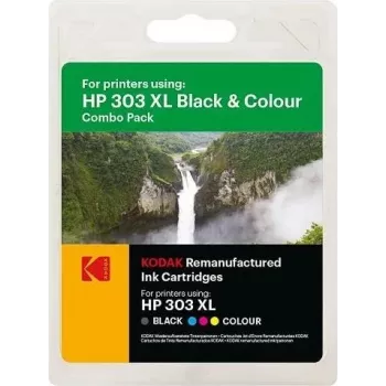 KODAK HP 303XL dvigubas rašalo kasečių rinkinys (juodas + trijų spalvų) HP ENVY Photo ir Tango serijos spausdintuvams 185H030317