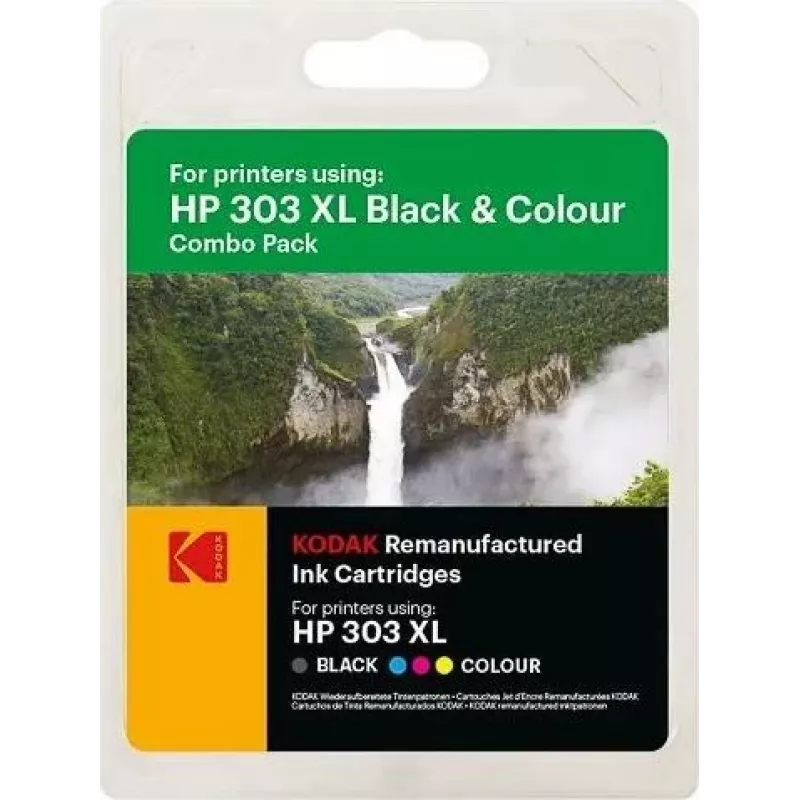 KODAK HP 303XL dvigubas rašalo kasečių rinkinys (juodas + trijų spalvų) HP ENVY Photo ir Tango serijos spausdintuvams 185H030317